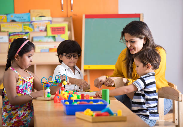 Children playing with building blocks
